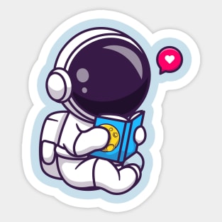 Cute Astronaut Reading Book Cartoon Sticker